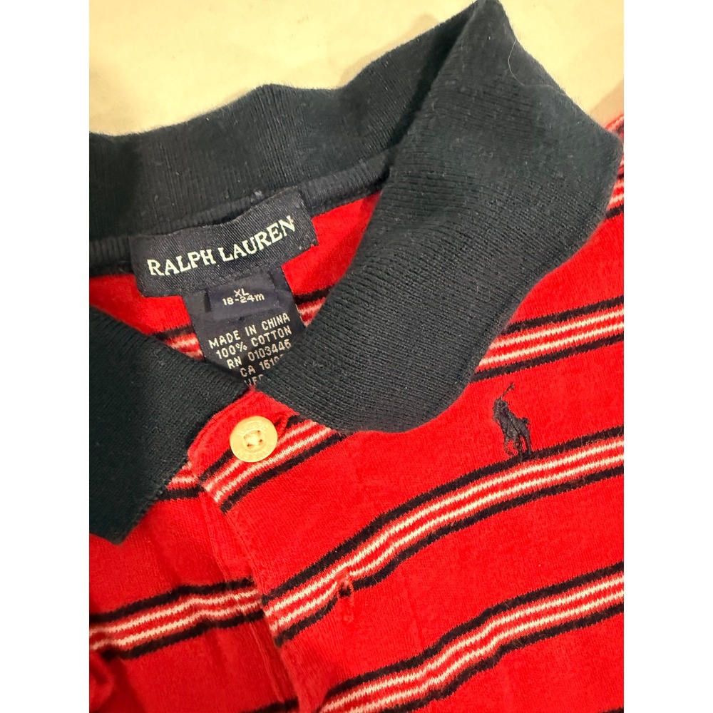 Ralph Lauren Baby Boy Romper Lot 2pk Green Red Stripe Polo 12-18M 18-24M Cotton - Picture 3 of 4